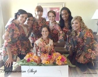 Bridesmaids Robes, Kimono Crossover Robes, Spa Wraps, Bridesmaids gift, getting ready robes, Bridal shower party favors, Floral