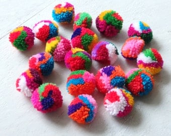 Hmong hill tribe pom poms - 25 pcs. standard size multicolored pompoms for accessories, ethnic Thai pompoms, Boho craft supplies - 25 pcs.
