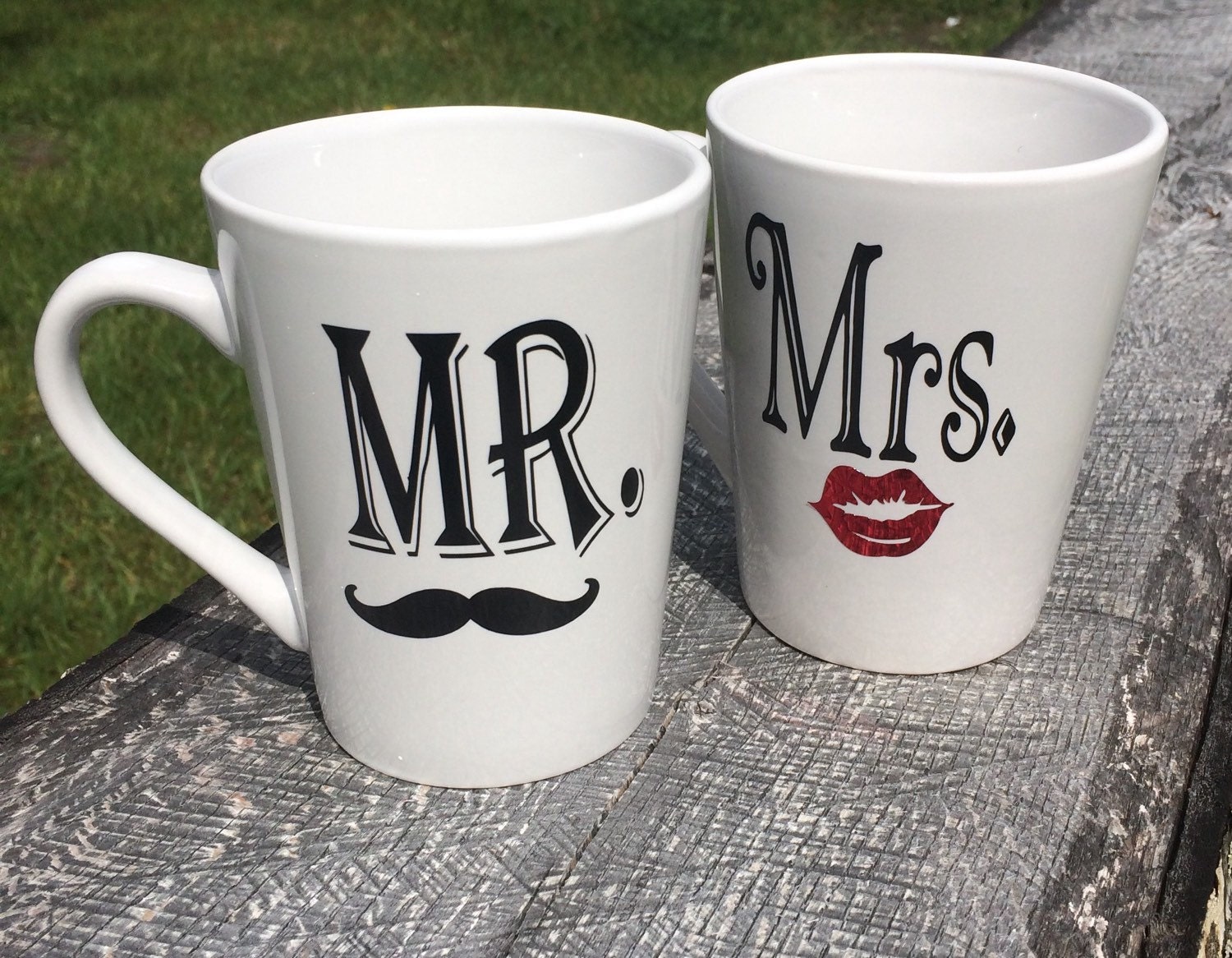 Mr and Mrs Mugs Lips and Mustache Mugs Wedding by AlyChrisBoutique