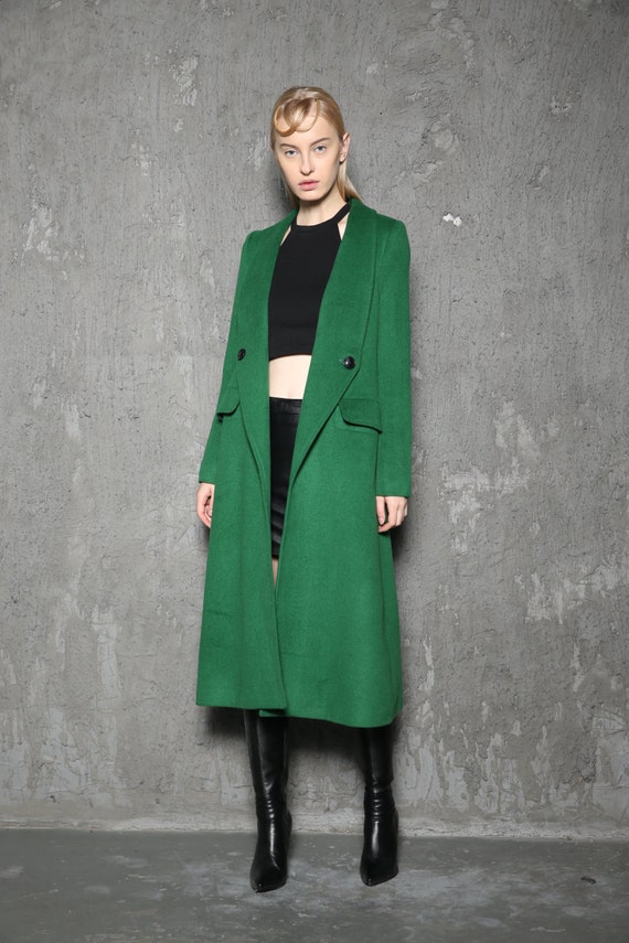 Green Wool Coat Hooded Woman's Coat in Emerald Green by YL1dress