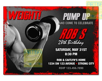 Weight Lifting Invitation, Body Builder Invitation, Muscles Invitation, Bodybuilder Birthday Invitation, Weights Birthday, ANY OCCASION