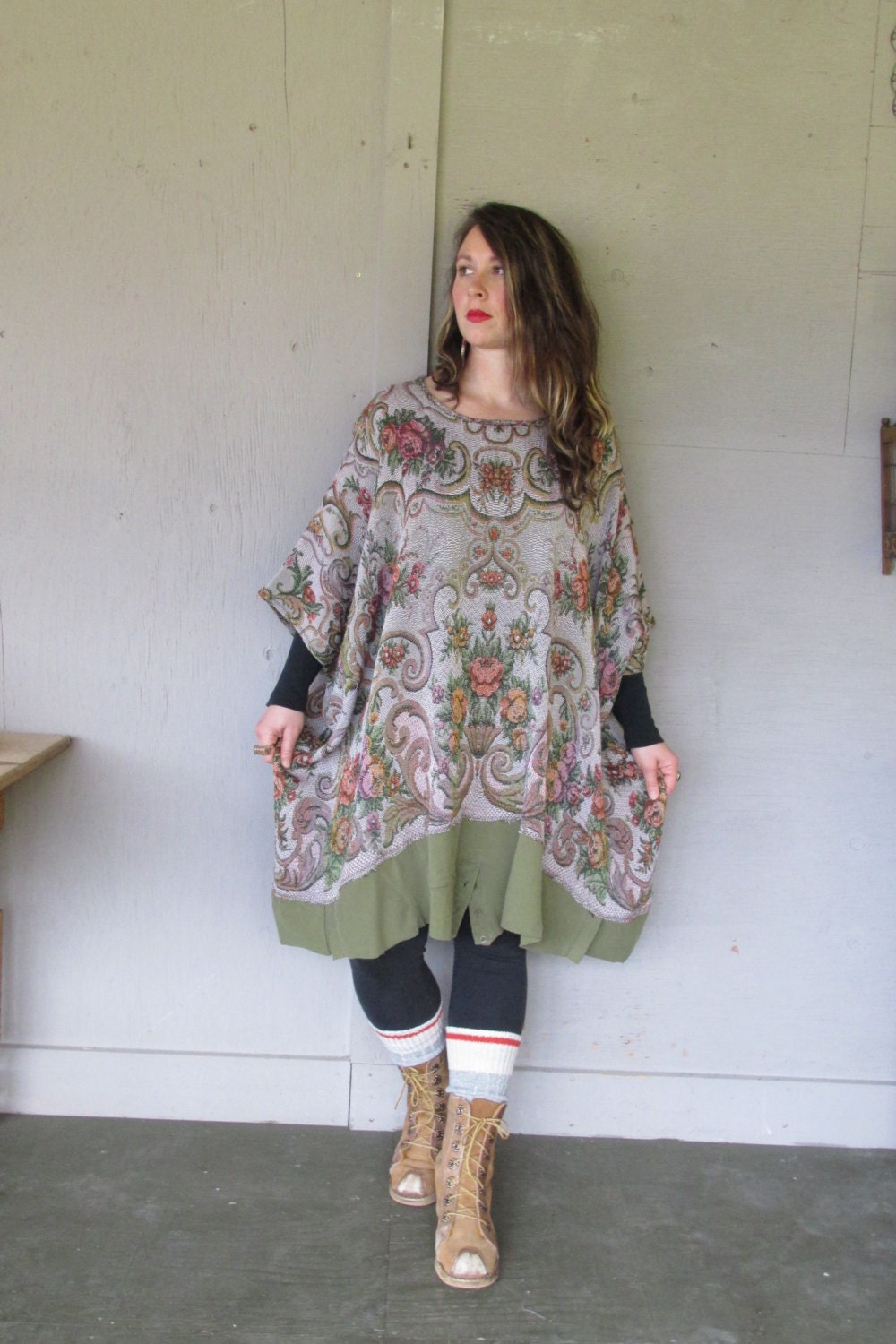 upcycled tunic top Bohemian caftan one size oversize plus size