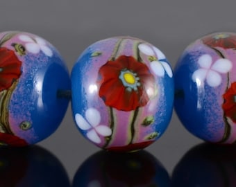 Lampwork beads , Morning mood Lampwork Beads (13), Murrini Lampwork Beads, Blue Pink, Lampwork Beads set SRA, MADE to ORDER