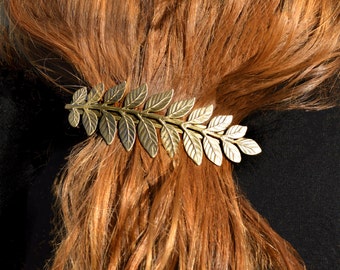 Brass Hair Clip, Leaf Barrette, Alligator Hair Clip, Branch Hair Clip, Brass Barrette, Boho Barrette, Goddess Hair Piece