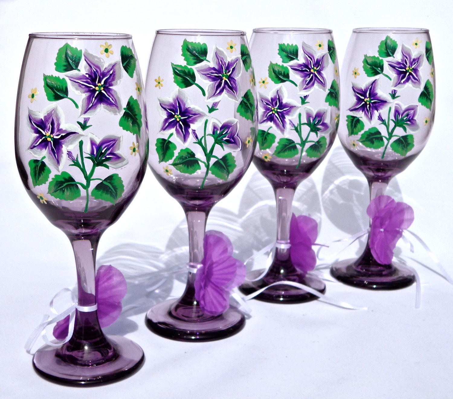 Hand Painted Purple Wine Glasses With Purple By Ipaintitpretty