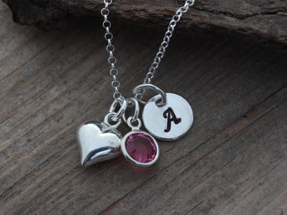 Small Heart Necklace Personalized Birthstone and initial