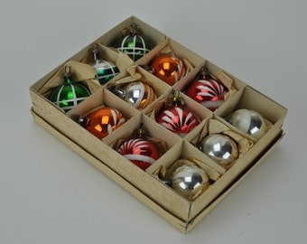 10% OFF One Box of Vintage German Christmas Ornaments. Bulbs. Baubles. Mercury Glass. Set of 12. Christmas. German. Germany. 1022