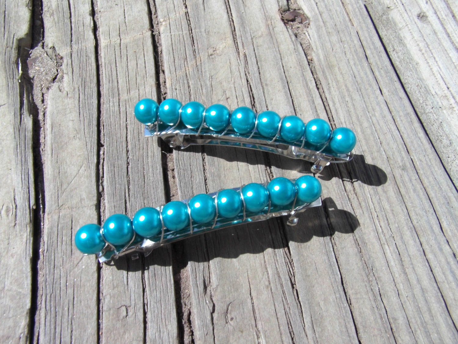 Barrettes with Blue Crystals - wide 1
