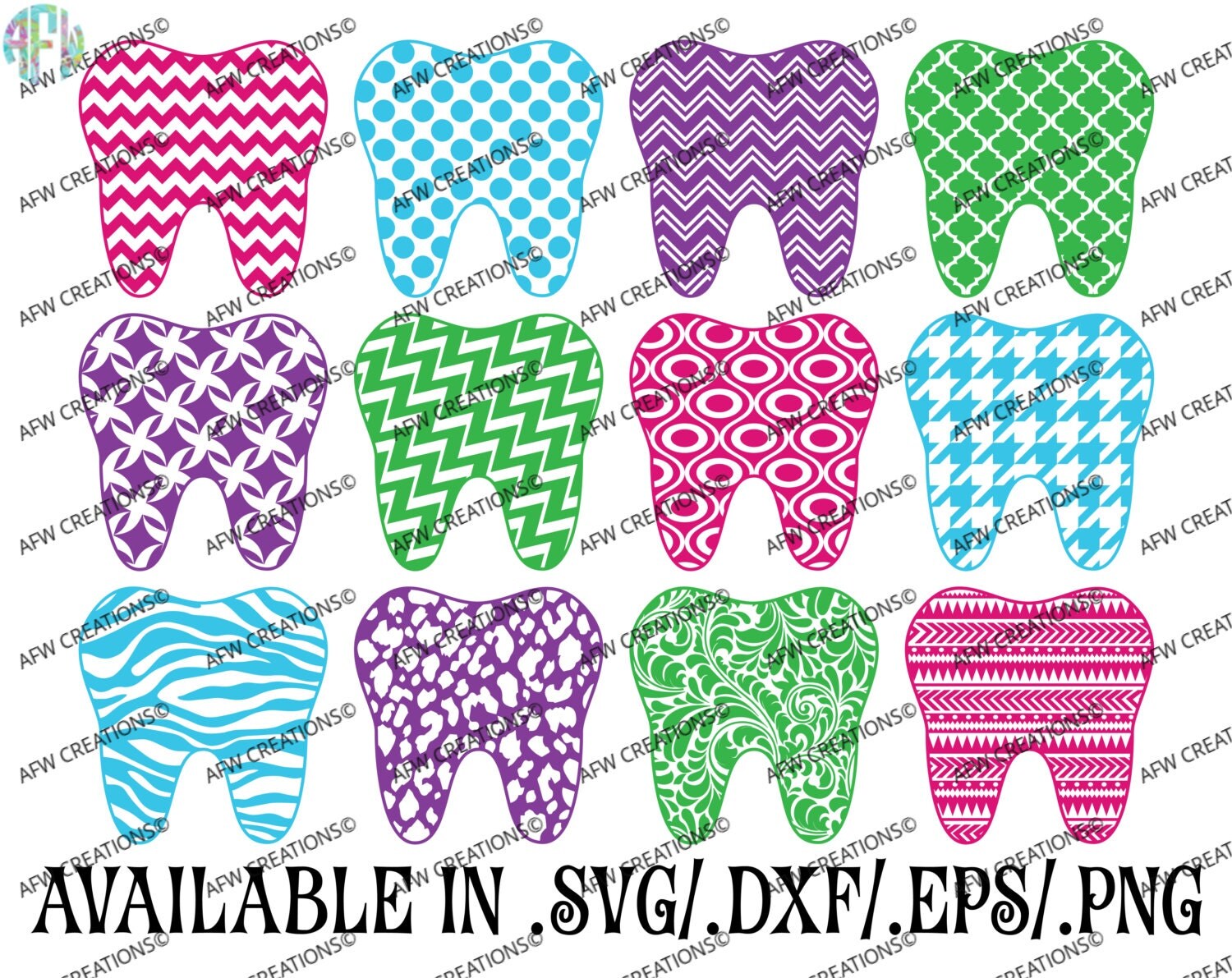 Digital Cut Files Pattern Tooth SVG DXF EPS Dentist