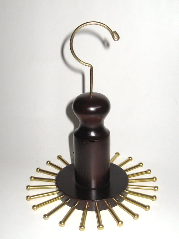 Vintage MODERNIST Wood & Brass Hanging Revolving 24 Peg Belt