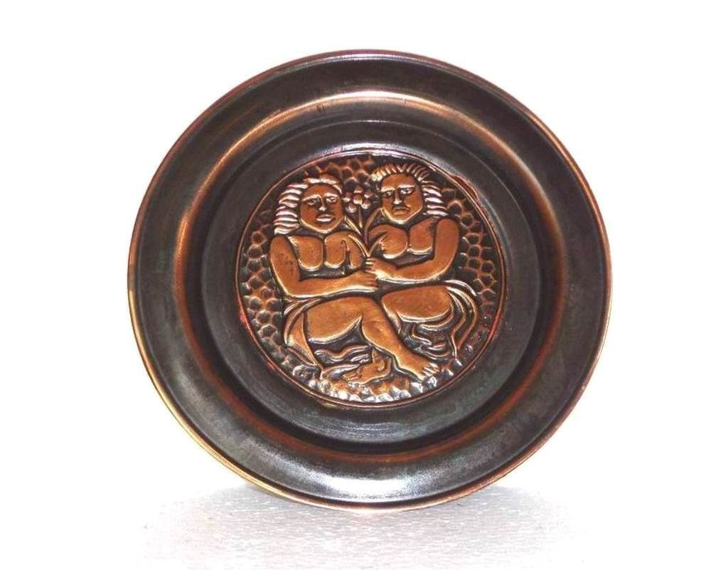 Vintage Embossed Copper Wall Hanging Plaque Plate Decor Adam