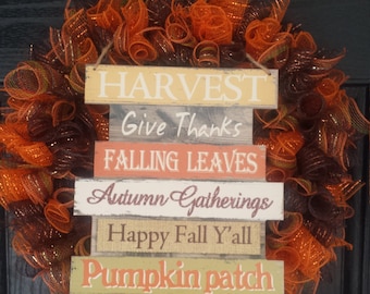 Deco Mesh fall wreath happy thanksgiving fall harvest give thanks door wreath