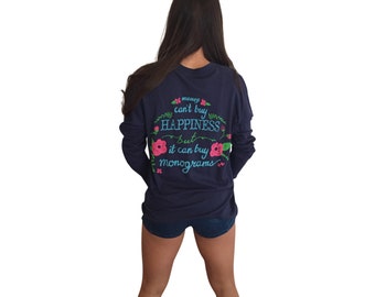 Monograms are Happiness Super Soft Long Sleeve Pocket T-Shirt-Navy