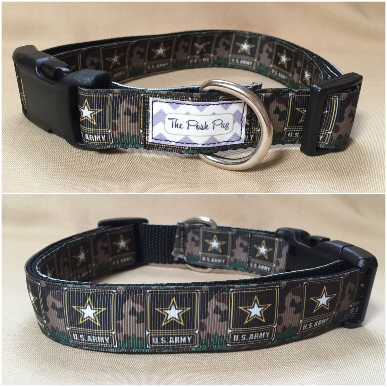 Handmade US Army 1 Adjustable Dog Collar MEDIUM