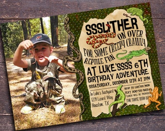 Reptile Party Invitation, Boys Birthday Invitation, Reptile Themed Party, Reptile Birthday Invitation, Snake Party, Snake Invitation,