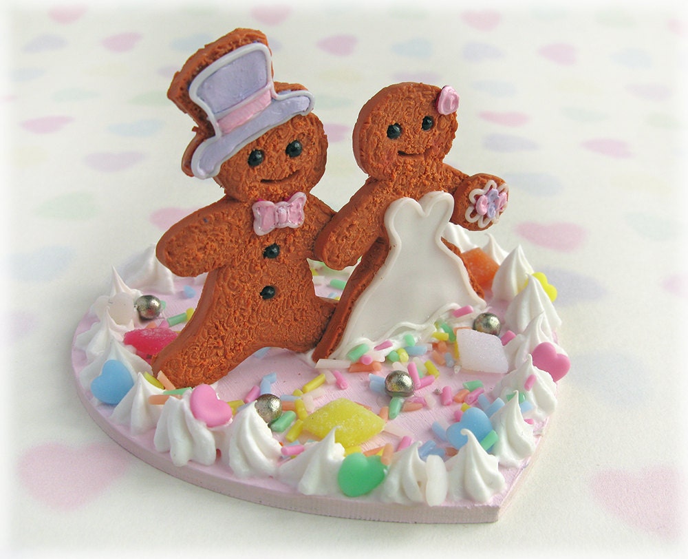 Quirky Wedding Cake Topper Gingerbread Man and Woman Bride