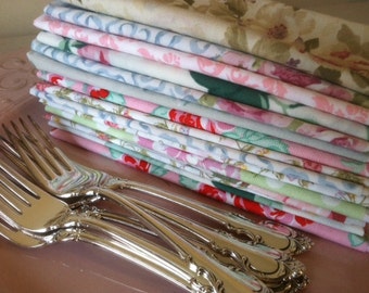 Tea Party - Shabby Chic Cloth Napkins, 8 inch, 10 inch, 12 inch, 15 inch or 17 inch, SET of 12, by CHOW with ME
