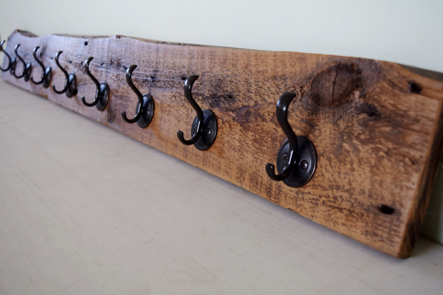 Reclaimed Barn Wood Coat Rack with 8 Hooks choice of hooks