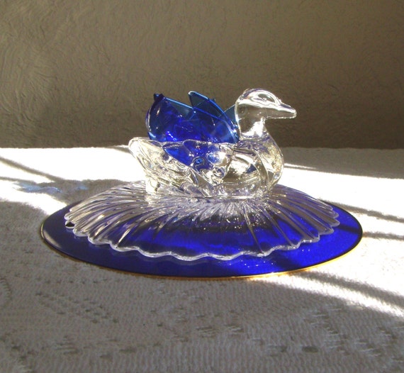 blue glass swan figurine