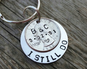 personalized 25th anniversary keychain, I still do, anniversary for men, gift for husband, parent gift 25 year anniversary, quarter jewelry
