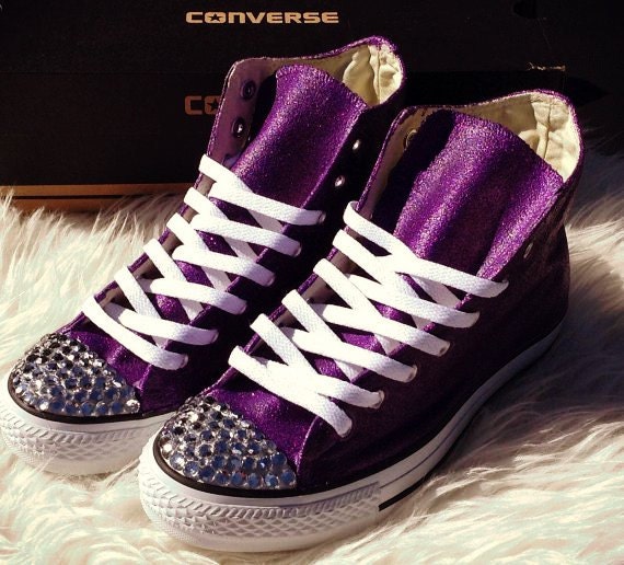 Purple Glitter Rhinestone Converse by ChaoticMayhem on Etsy