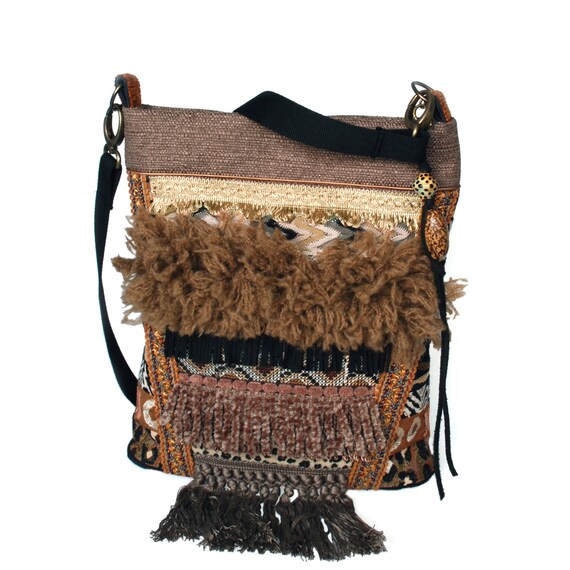 Bohemian crossbody bag with leopard print and fringes African