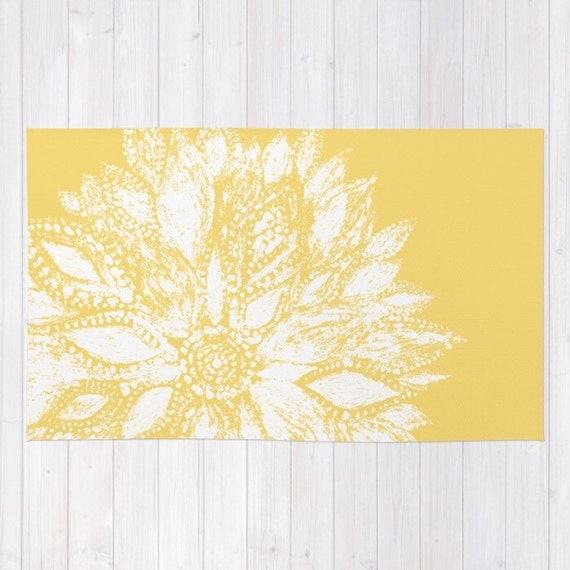 Mustard Yellow Flower Area Rug yellow white rug modern