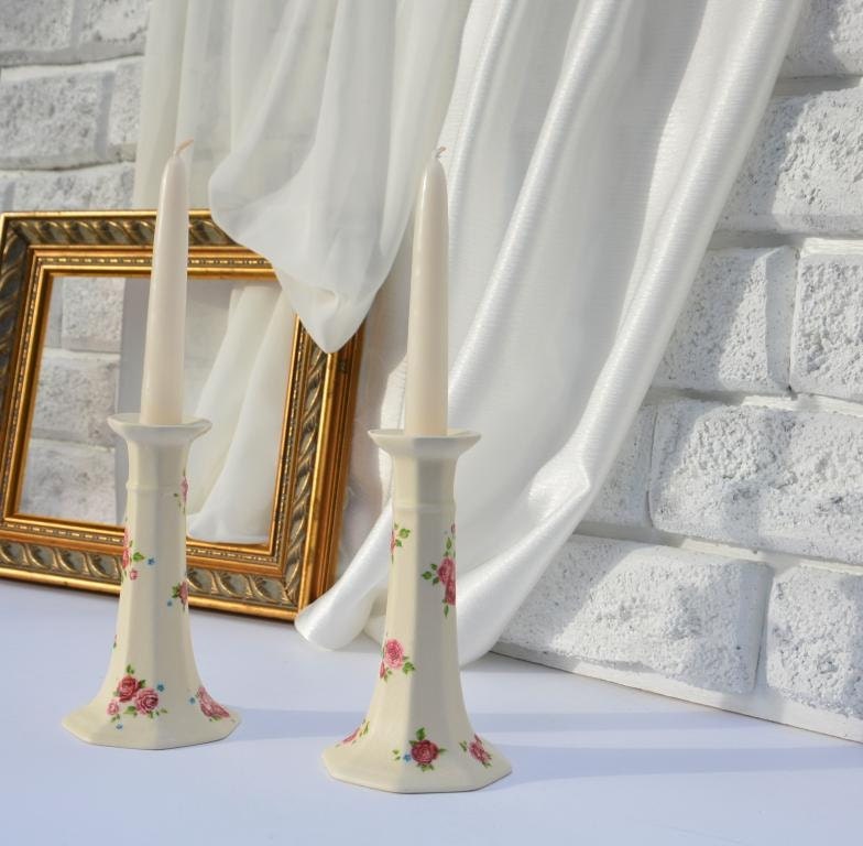 Ivory Candle Holders/ Vintage Ceramic Candlesticks/ Cream with