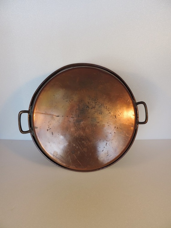 Vintage french, solid copper, brass handled preserving pan or jam pot