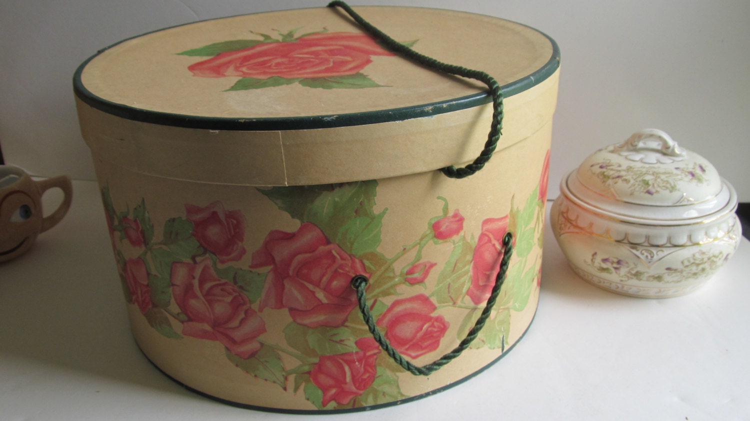 Rose Hat Box Victorian Hat Box Large Round Hat Box Vintage Hat Box