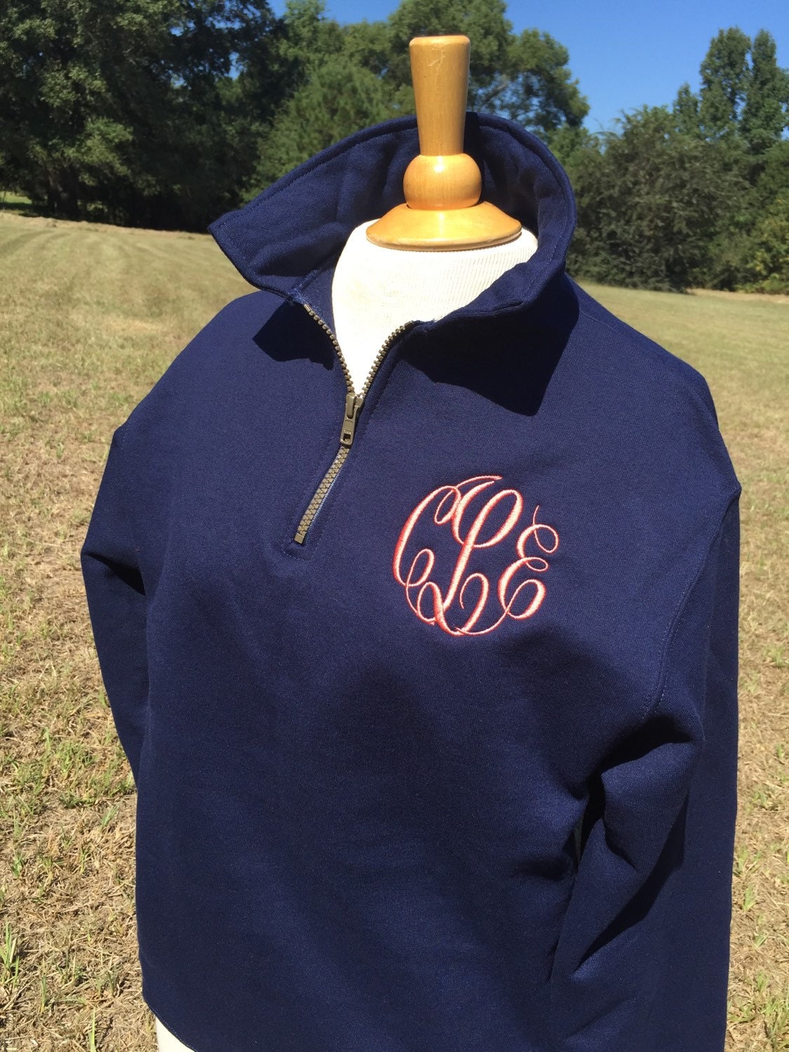 Monogrammed half zip pull-over