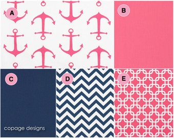 Pink, Navy and Chartreuse Anchors Nautical Theme Baby Girl Crib Bedding / Pick Your Fabrics & Design Your Own / Bumper Pad / Crib Skirt
