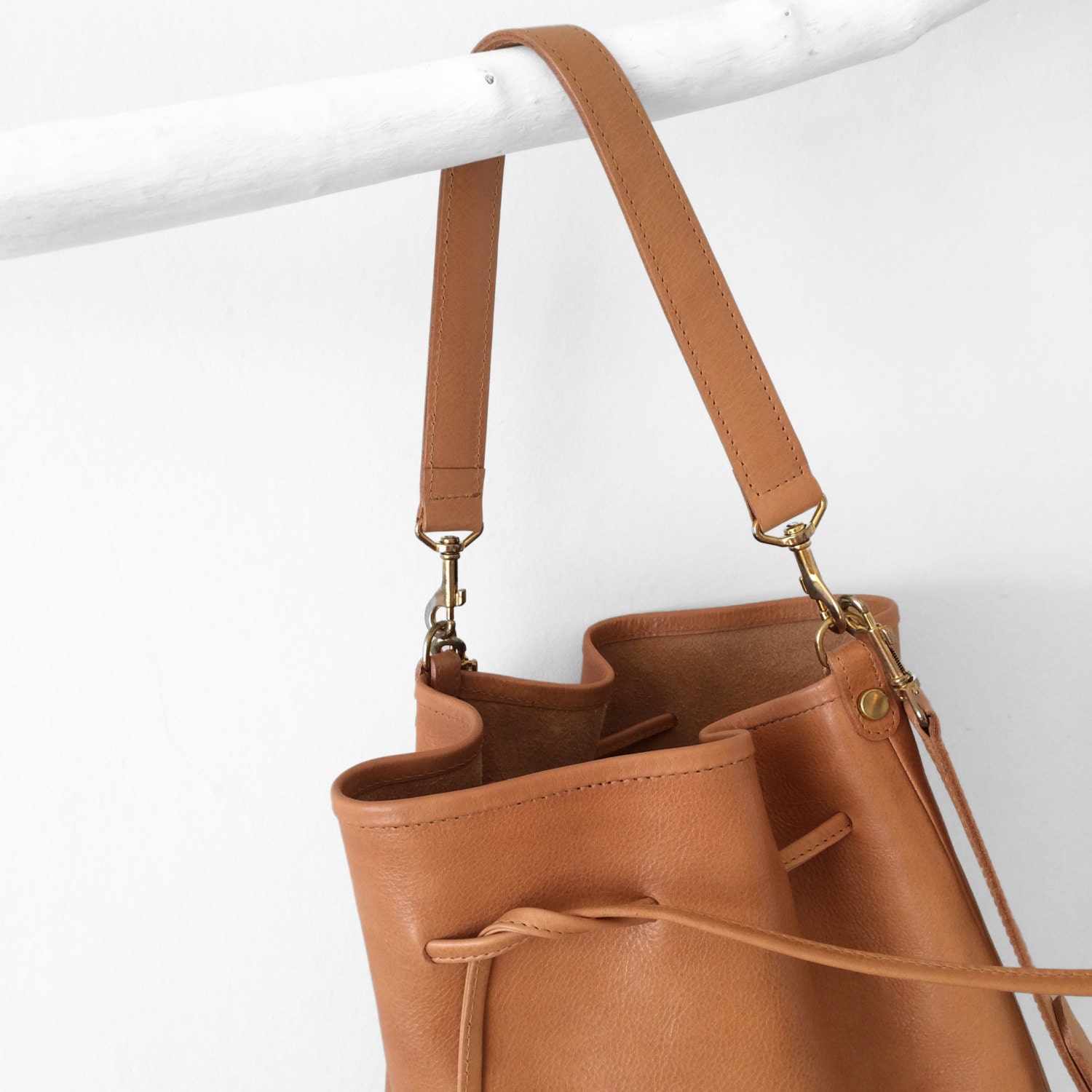 Unique Camel bucket bag brown leather everyday bag carry