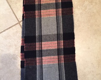 Vintage 90's Made in France Lambswool Plaid Scarf Wrap