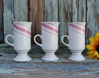 Pink Candy Striped Pedestal Mugs Set Of 3 Made In Japan