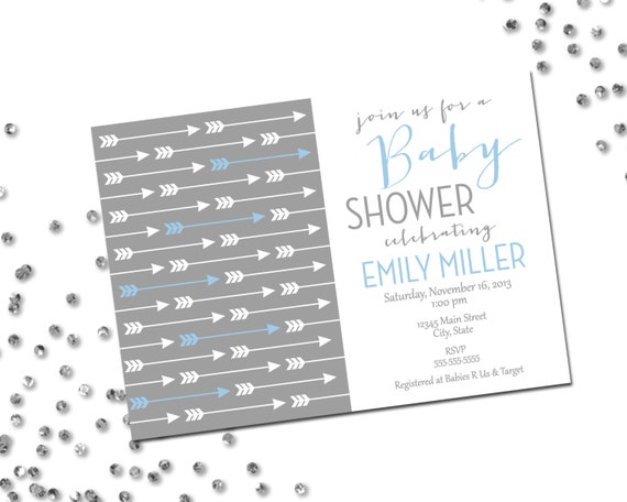 Arrow Baby Shower Invitation - Blue White and Grey - DIY - Printable Il_570xn