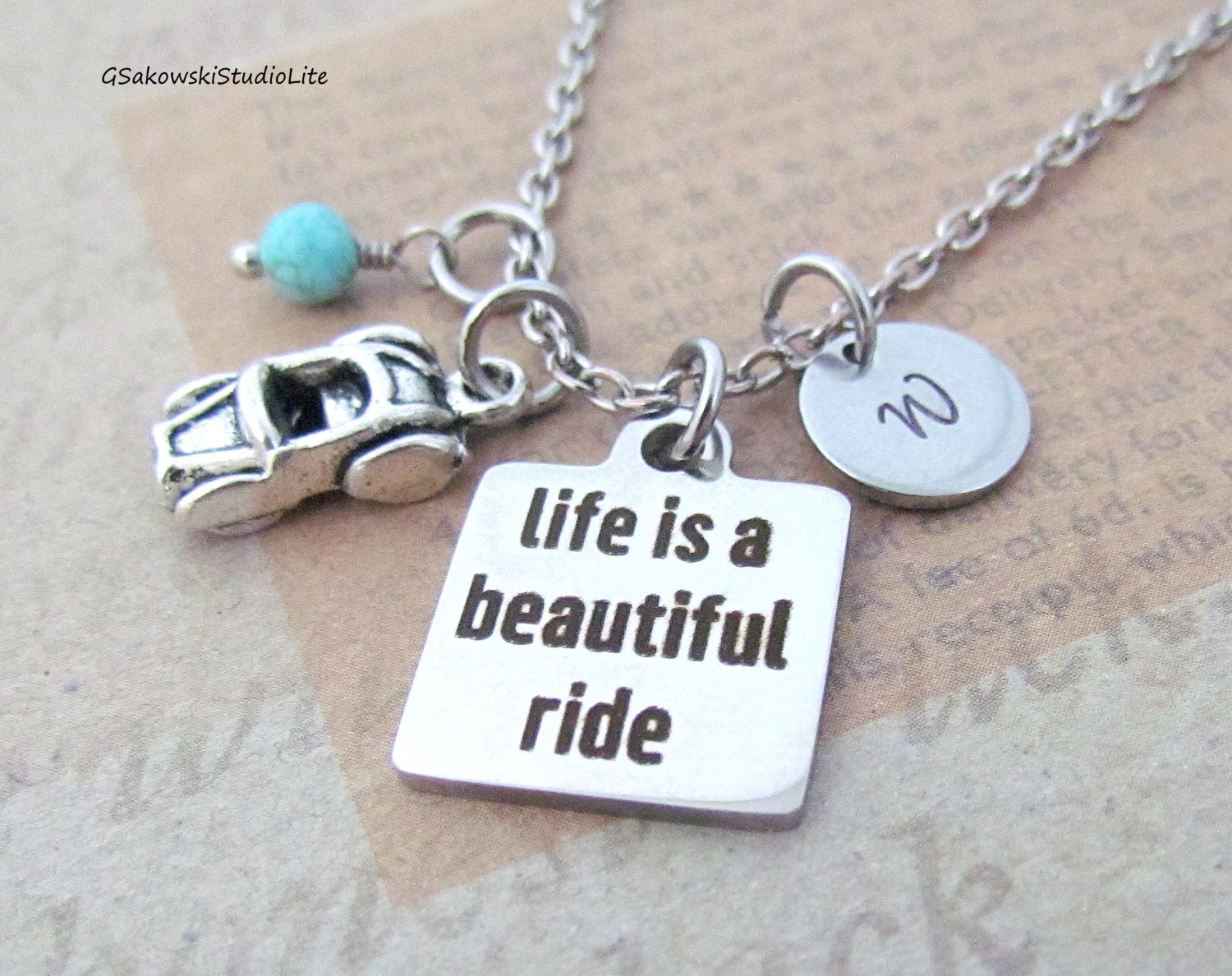 Life is a Beautiful Ride Car Charm Necklace Personalized Hand