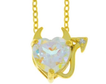 14Kt Yellow Gold Plated Mercury Mist Mystic Topaz & Diamond Devil Heart Pendant