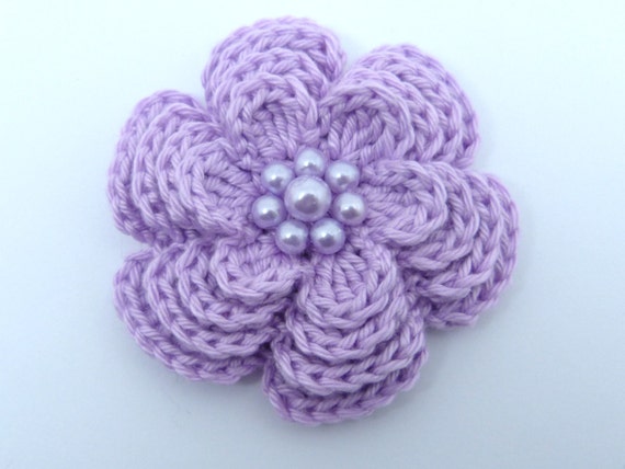 Large lilac crochet 4 layer flower brooch 3 ins diameter