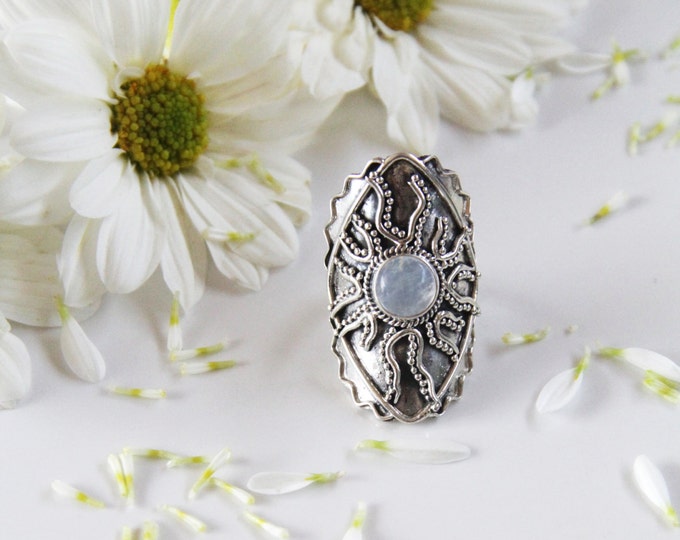 Moonstone Ring, Sterling Silver, Handmade Statement Personalized, Engraving, Silver Rings Women, Moonstone, Gemstone, Gypsy, Sterling Ring
