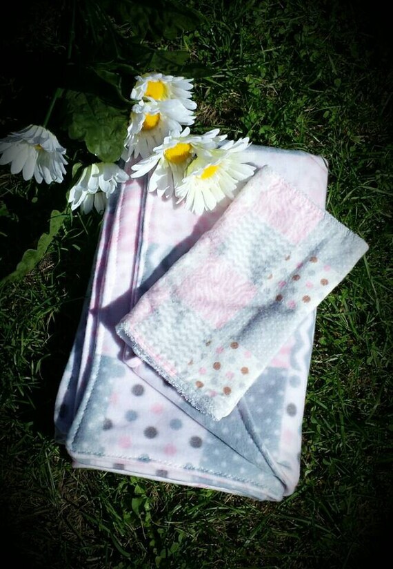 Items similar to Baby girl blanket and burp cloth set pink blanket