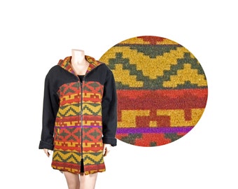 Small Navajo Hooded Wool Coat // UNION MADE Multicolor Aztec Coat // E44