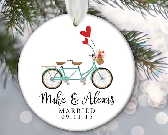 just married tandem bicycle personalized christmas ornament just married tandem bicycle personalized christmas ornament