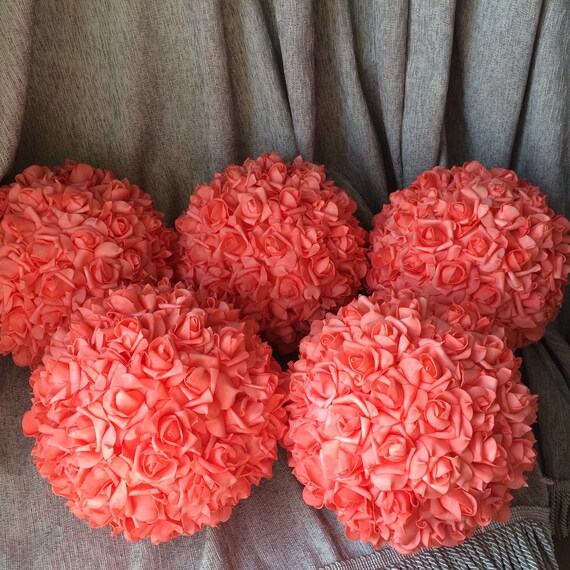coral kissing balls foam rose pomanders fake flower balls coral kissing balls foam rose pomanders fake flower balls