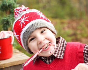 Christmas Hat/ Snowflake Hat/ Pom pom hat/ Crocheted Christmas Hat/ Kids Christmas Hat/ Winter Hats / Christmas Photo hat/ Crocheted hat