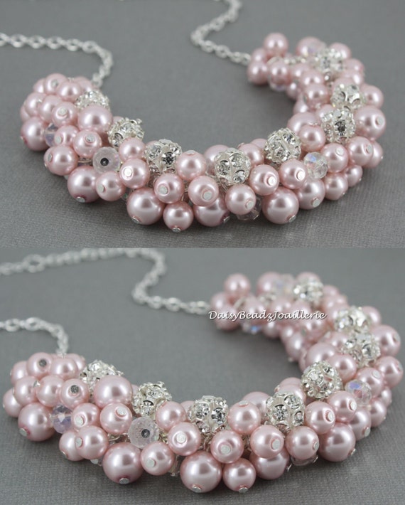 Bridesmaid Blush Necklace Pink Pearl Jewelry Blush Wedding