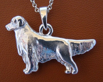 Large Sterling Silver Golden Retriever Standing Study Pendant
