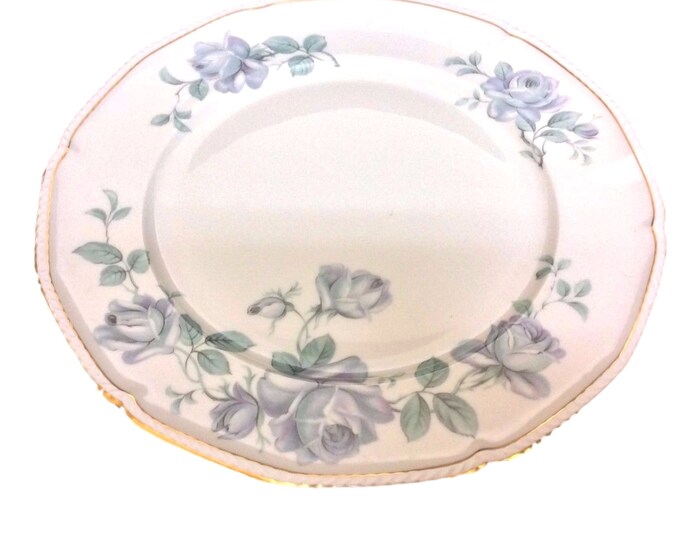Royal Tettau Dinner Plate, Bone China, Blue Roses Dinnerware, Vintage Plate, Germany US Zone - Tableware - Damask Rose Pattern 13802
