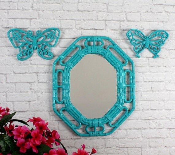 Items similar to Vintage Mirror and Butterflies, Plastic Mirror