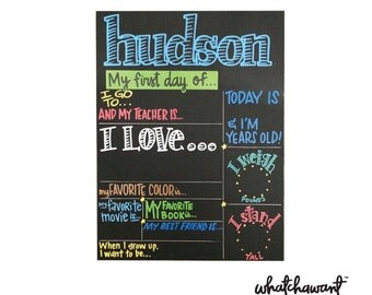 FIRST DAY of SCHOOL Chalkboard 15x20 | reusable, year after year | hand lettered & hand painted | customize colors, categories, style